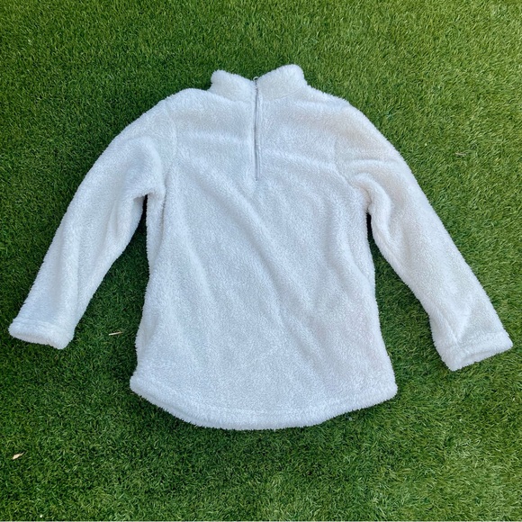 White Sherpa Pullover Quarter Zip Fuzzy Fleece Teddy Sweatshirt, Size S - Picture 7 of 7